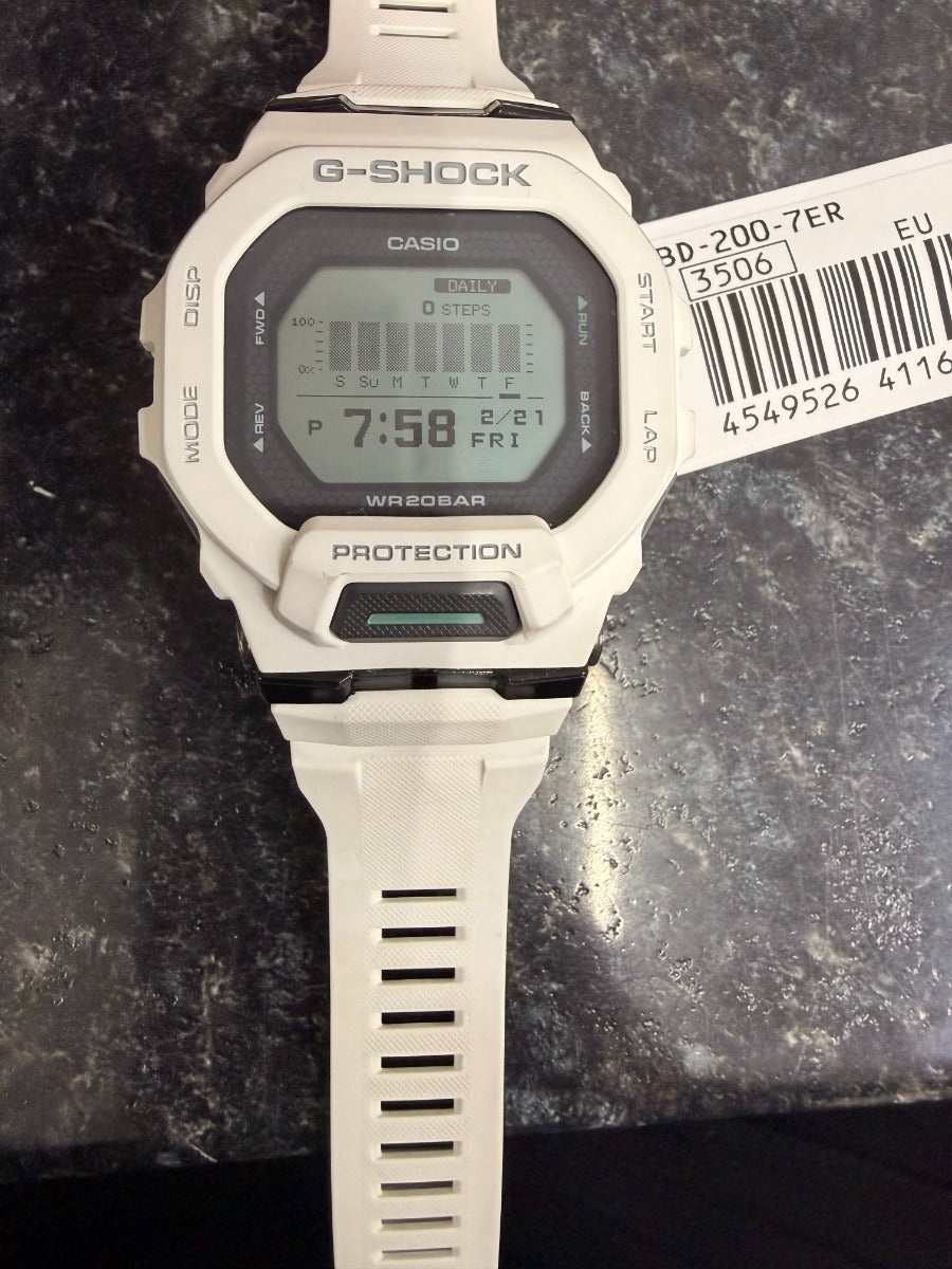 Casio G-Shock Mens Digital Watch with LED Dial and White Strap GBD-200-7ER *Refurbished*