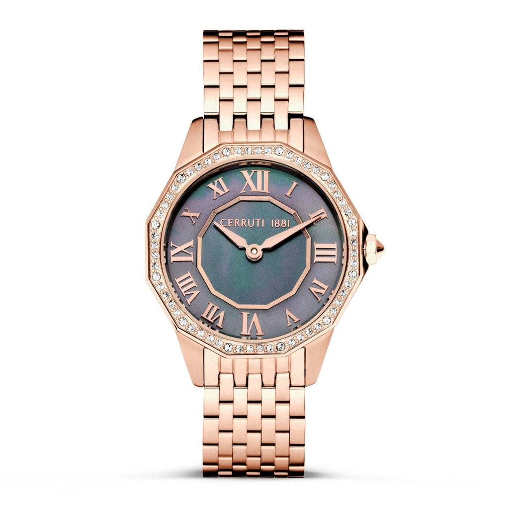 Cerruti Ladies Watch with Black MOP Dial and Rose Gold Bracelet CIWLG0008201