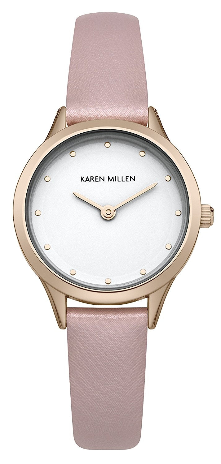 Karen Millen Women's White Dial Pink PU Strap Watch SKM001P RRP £75