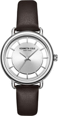 Kenneth Cole Ladies Watch Silver Dial & Black Leather Strap KC50790005