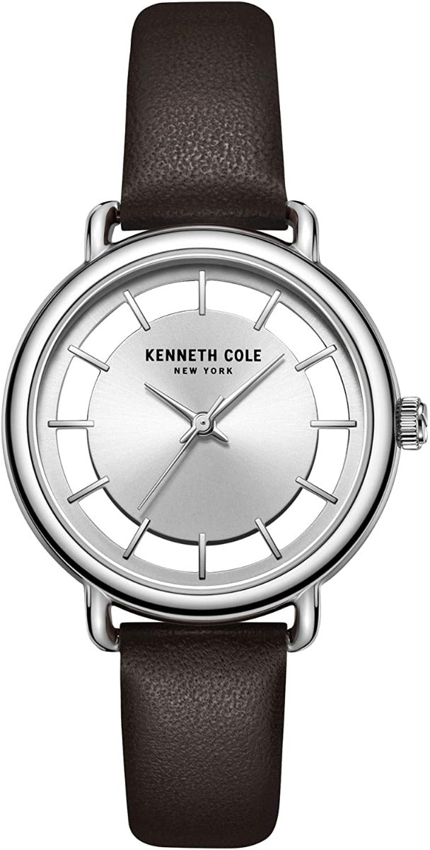 Kenneth Cole Ladies Watch Silver Dial & Black Leather Strap KC50790005
