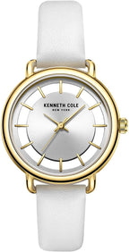 Kenneth Cole Ladies Watch Silver Dial & White Leather Strap KC50790007