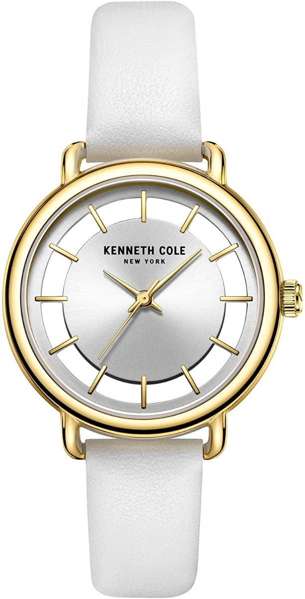 Kenneth Cole Ladies Watch Silver Dial & White Leather Strap KC50790007