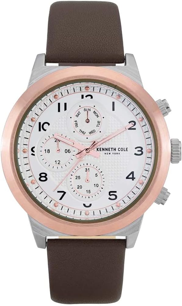 Kenneth Cole Mens Watch with White Dial and Brown Leather Strap KC50884001