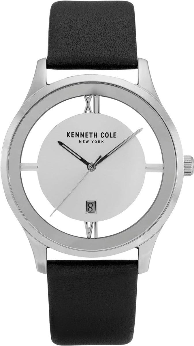 Kenneth Cole Mens Watch with Silver Dial and Black Leather strap KC50979012
