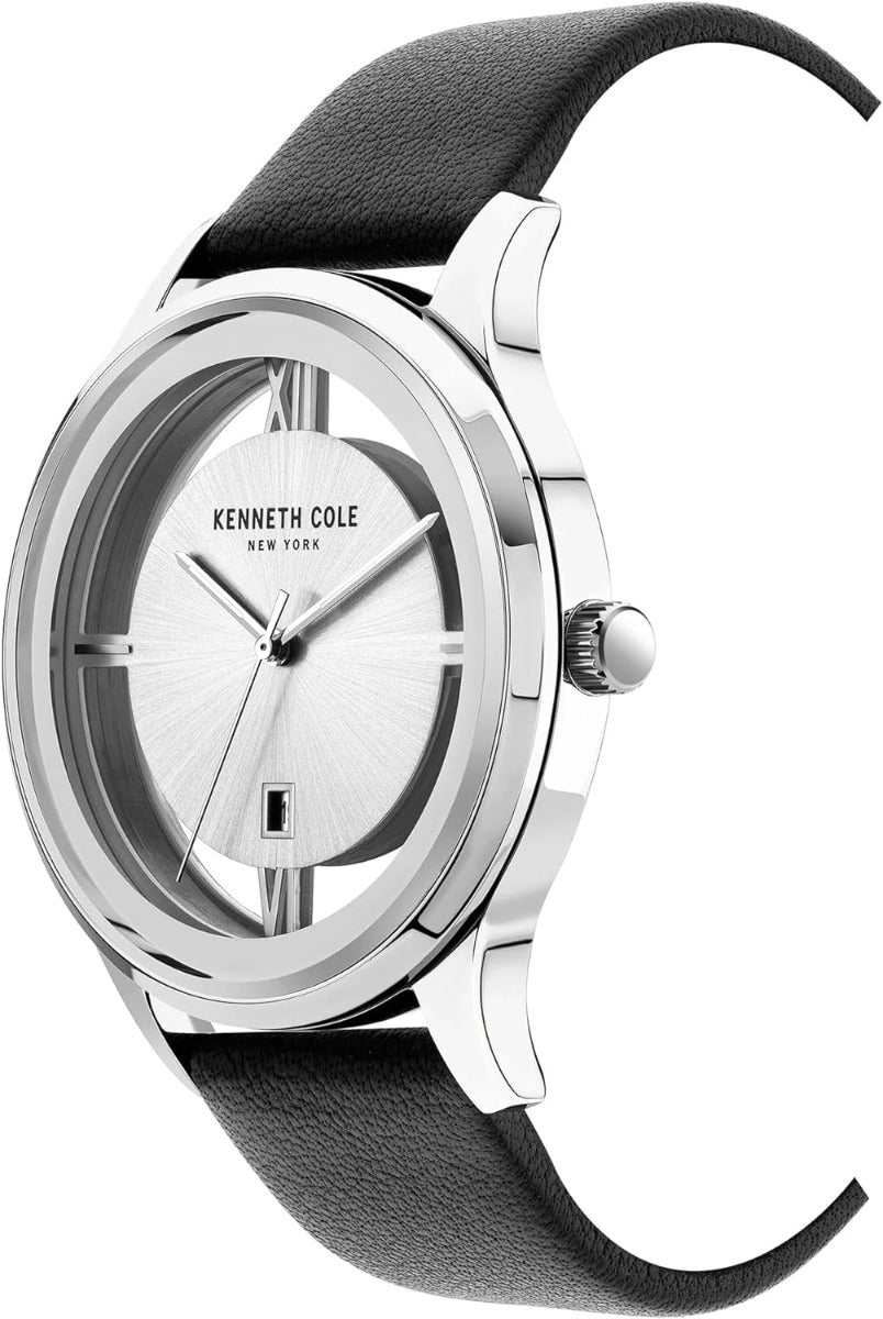 Kenneth Cole Mens Watch with Silver Dial and Black Leather strap KC50979012