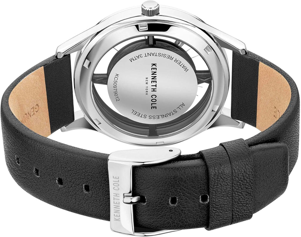 Kenneth Cole Mens Watch with Silver Dial and Black Leather strap KC50979012