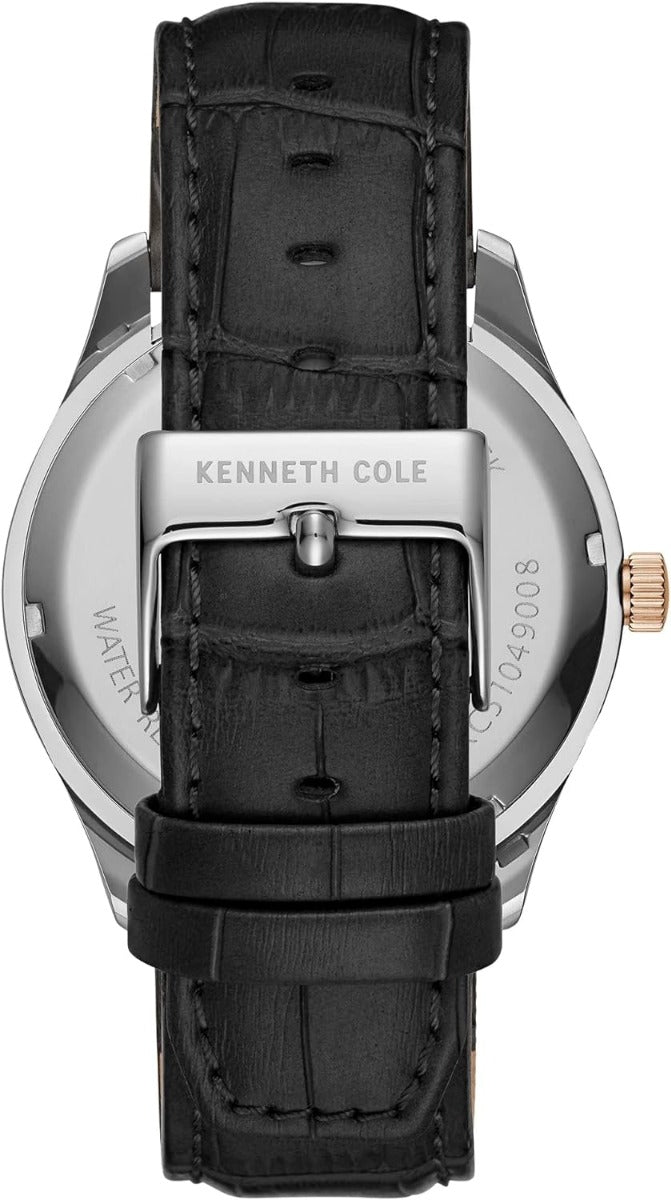 Kenneth Cole Mens Watch with Silver Dial and Black Leather Strap KC51049003