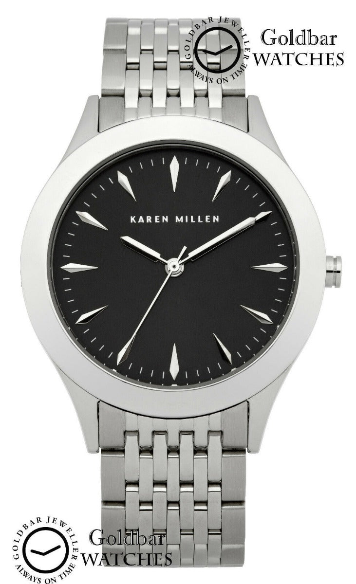 Karen Millen Ladies Watch with Black Dial & Silver Bracelet K132