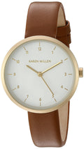 Karen Millen Women's Quartz Watch with White Dial Analogue Display and Brown Leather Strap KM135TG
