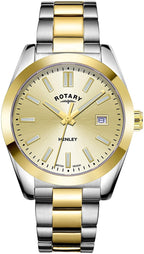 Cloc Menywod Rotary Henley gyda Deial Aur a Strap Arian ac Aur LB05181/03