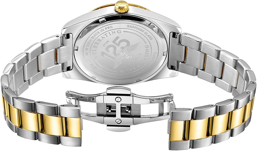 Cloc Menywod Rotary Henley gyda Deial Aur a Strap Arian ac Aur LB05181/03