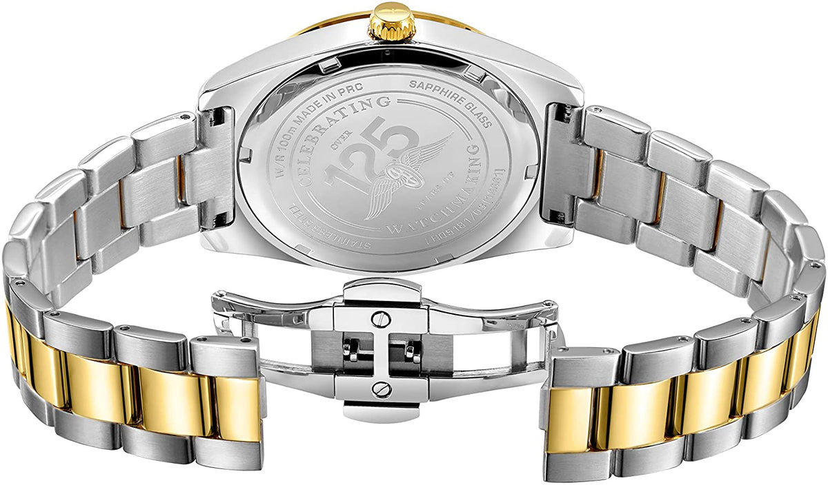 Cloc Menywod Rotary Henley gyda Deial Aur a Strap Arian ac Aur LB05181/03