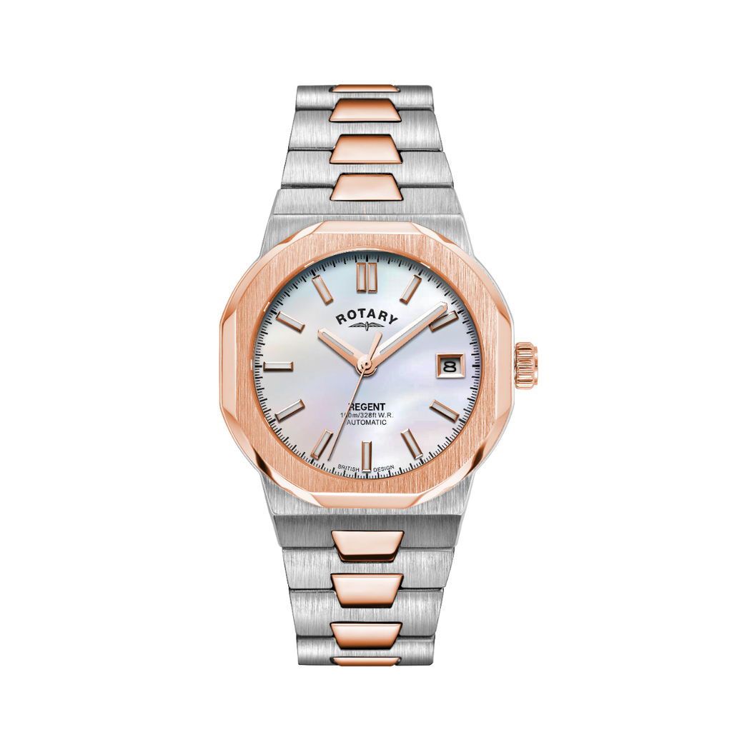 Rotary Regent Automatic Ladies Watch with Mother of Pearl Dial and Two Tone Bracelet LB05412/07