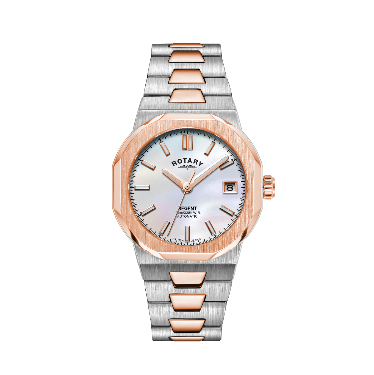 Rotary Regent Automatic Ladies Watch with Mother of Pearl Dial and Two Tone Bracelet LB05412/07