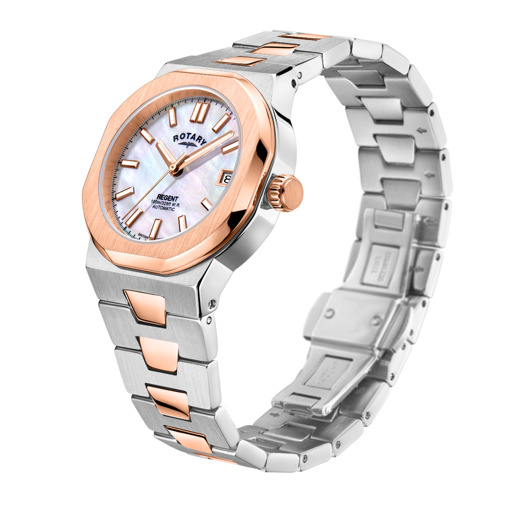 Rotary Regent Automatic Ladies Watch with Mother of Pearl Dial and Two Tone Bracelet LB05412/07