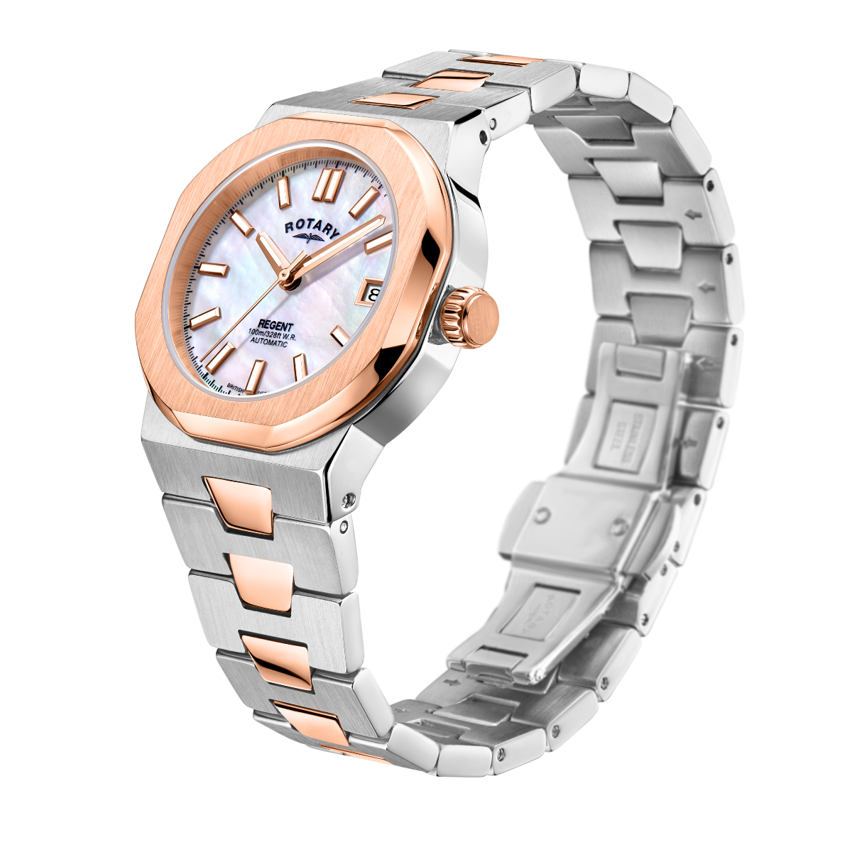 Rotary Regent Automatic Ladies Watch with Mother of Pearl Dial and Two Tone Bracelet LB05412/07