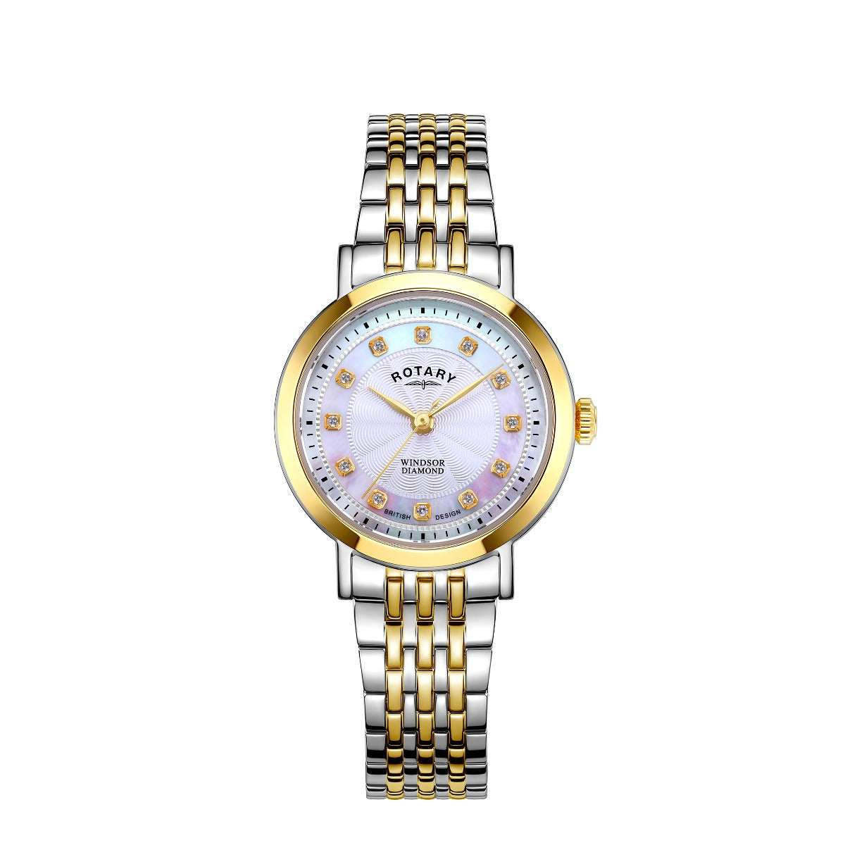 Rotary Ladies Windsor Diamond Watch with Mother of Pearl Dial and Two Tone Bracelet LB05421/41/D