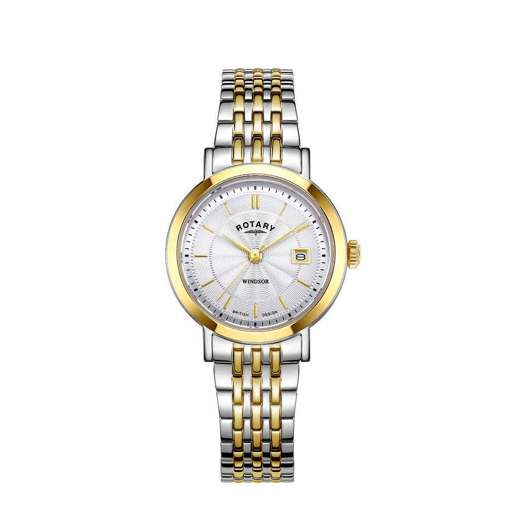 Rotary Windsor Ladies Watch with Silver Dial and Two Tone Stainless Steel Bracelet LB05421/70