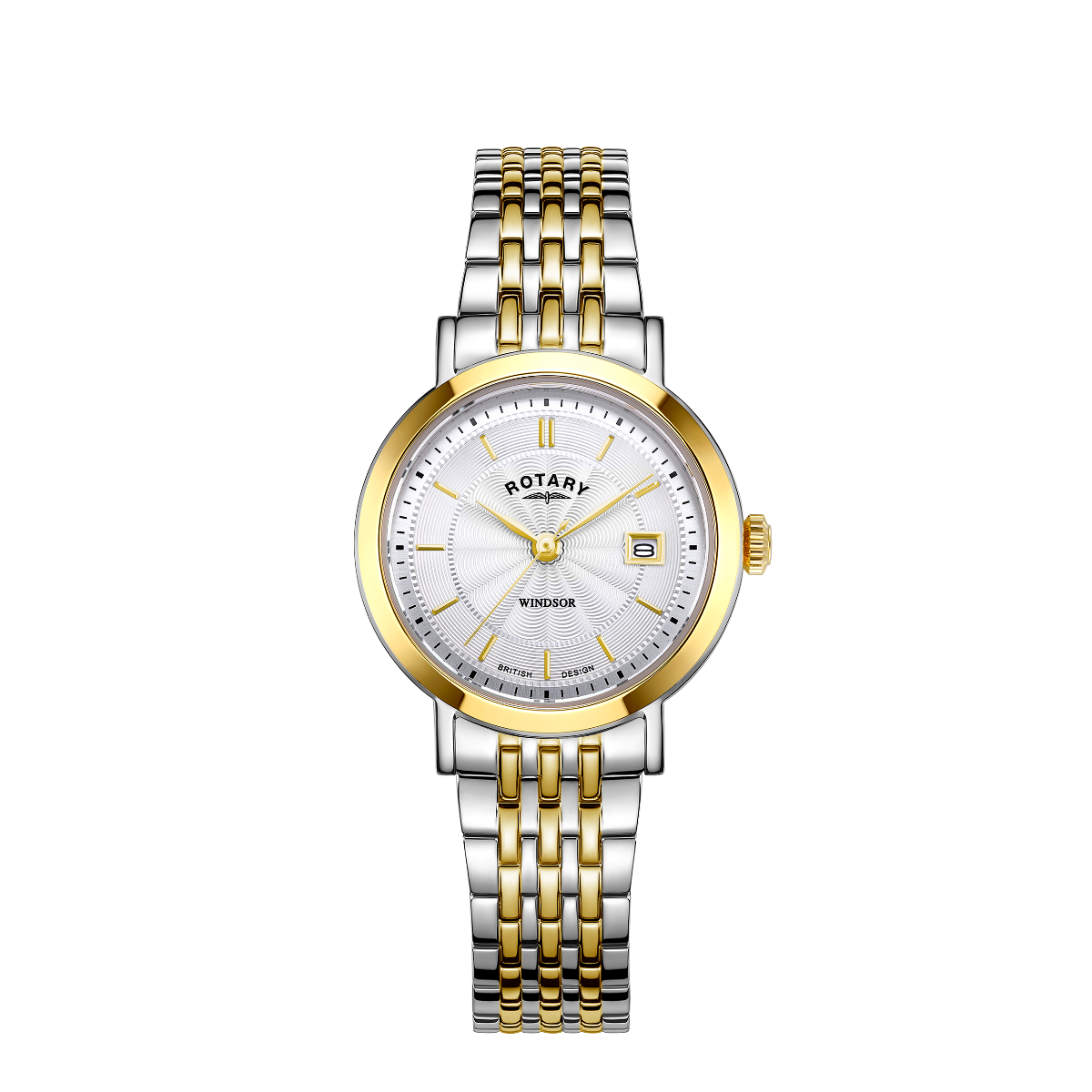 Rotary Windsor Ladies Watch with Silver Dial and Two Tone Stainless Steel Bracelet LB05421/70