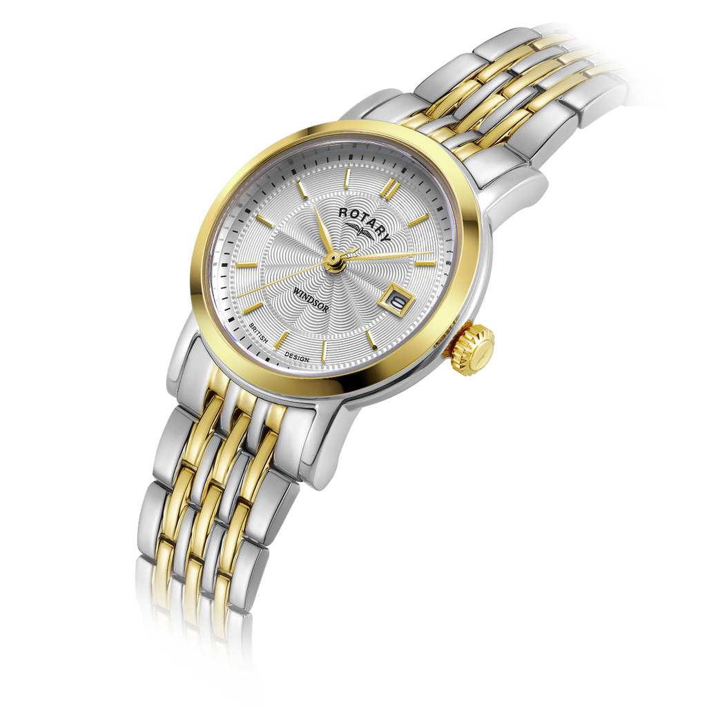 Rotary Windsor Ladies Watch with Silver Dial and Two Tone Stainless Steel Bracelet LB05421/70