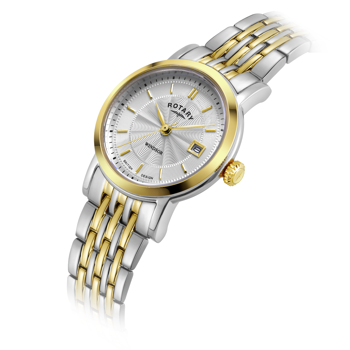 Rotary Windsor Ladies Watch with Silver Dial and Two Tone Stainless Steel Bracelet LB05421/70