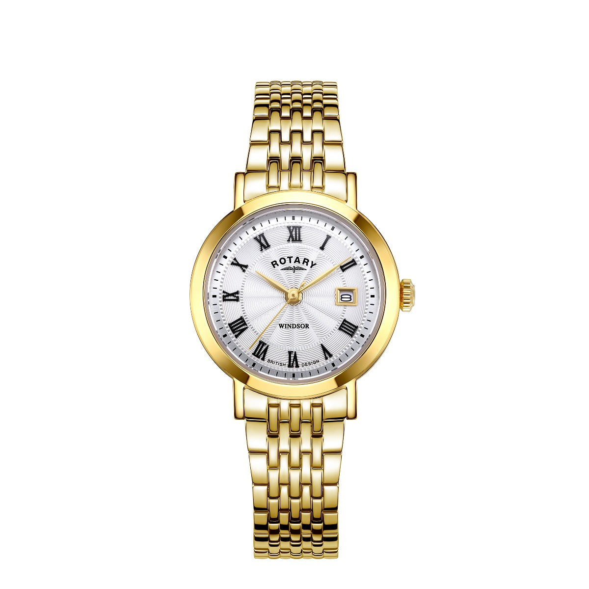 Rotary Ladies Windsor Watch with Silver Sunray Dial and Gold Bracelet LB05423/01