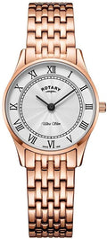 Cloc Ultra Slim Merched Rotary gyda Breichled Aur Rhosyn a Strap Arian LB08304/01