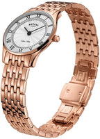 Cloc Ultra Slim Merched Rotary gyda Breichled Aur Rhosyn a Strap Arian LB08304/01