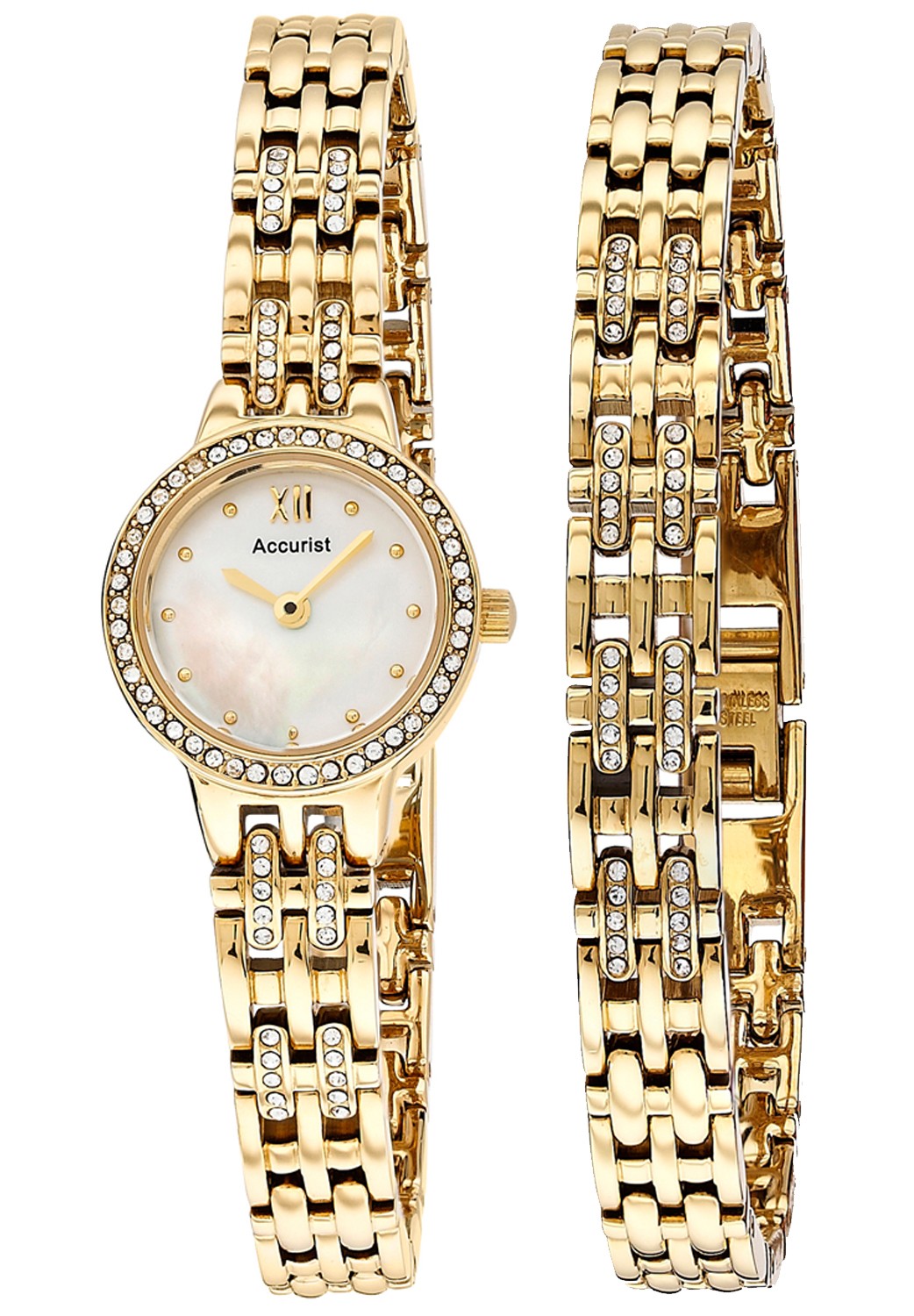 Ladies Accurist Gold & Crystal Watch & Bracelet Gift Set LB1445