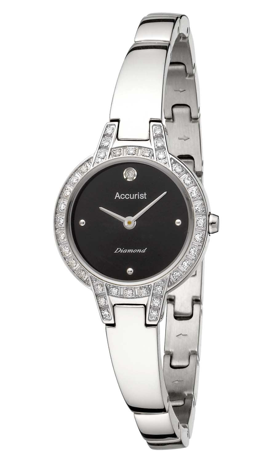 Accurist Pure Precision Women's Quartz Watch with Black Dial Analogue Display and Silver Stainless Steel Bangle LB1585B