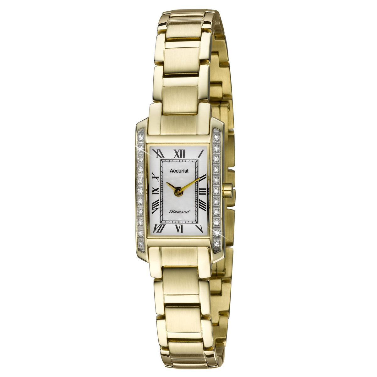 Accurist Pure Precision Gwylio Merched Cwarts gydag Arddangosfa Analog Deial Gwyn a Breichled Dur Di-staen Platiog Aur LB1588RN