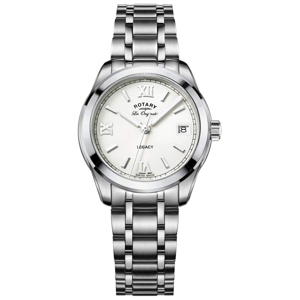 Clocwaith Merched Rotary Legacy gyda Strap Arian a Deial Arian LB90173/01