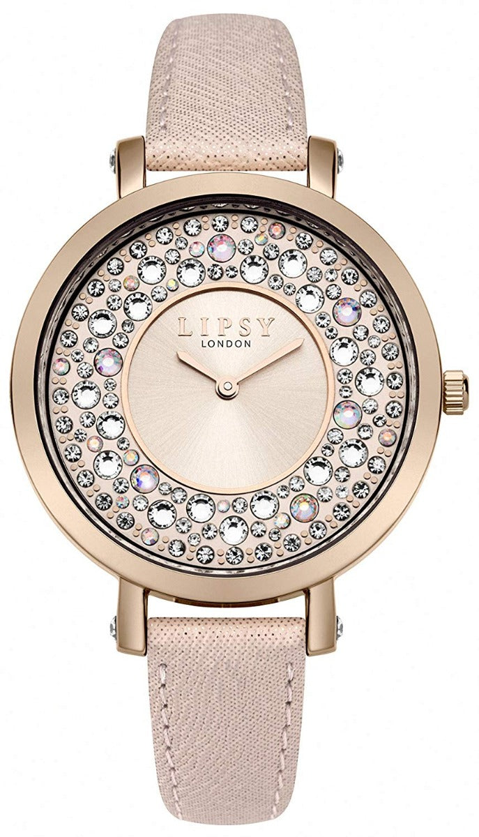 Lipsy Women's Analogue Quartz Watch with Pink PU Strap And Stone Set Dial LP492