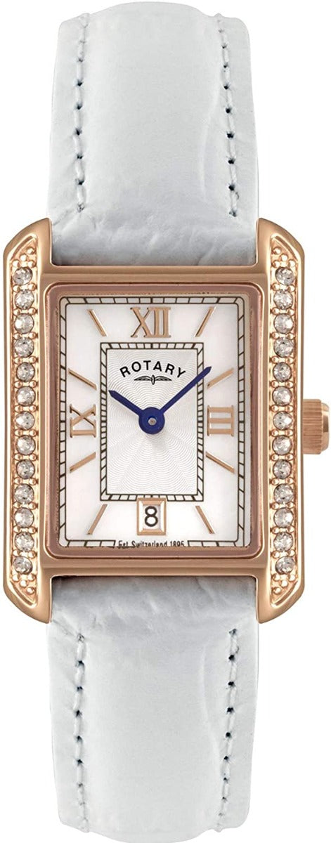 Rotary Ladies Diamond Watch with White Leather Strap LS02652/41