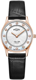 Rotary Ladies Ultra Slim Watch with Black Leather Strap and Mother of Pearl Dial LS08304/41/D