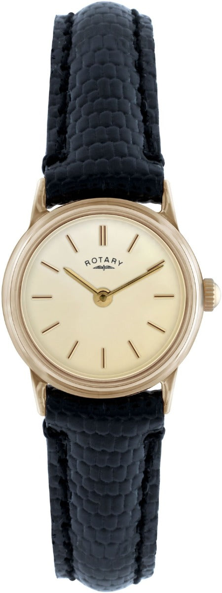 Rotary Ladies Watch with Gold Dial and Black Leather Strap LS111476/03