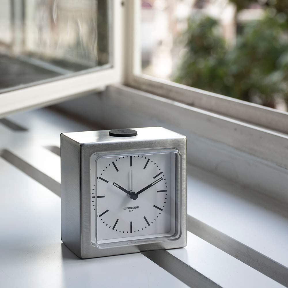 Leff amsterdam Steel/White Block Alarm Clock LT90001