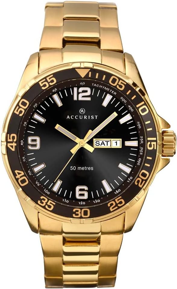 Accurist Mens Watch with Black Dial and Gold Bracelet MB1044B