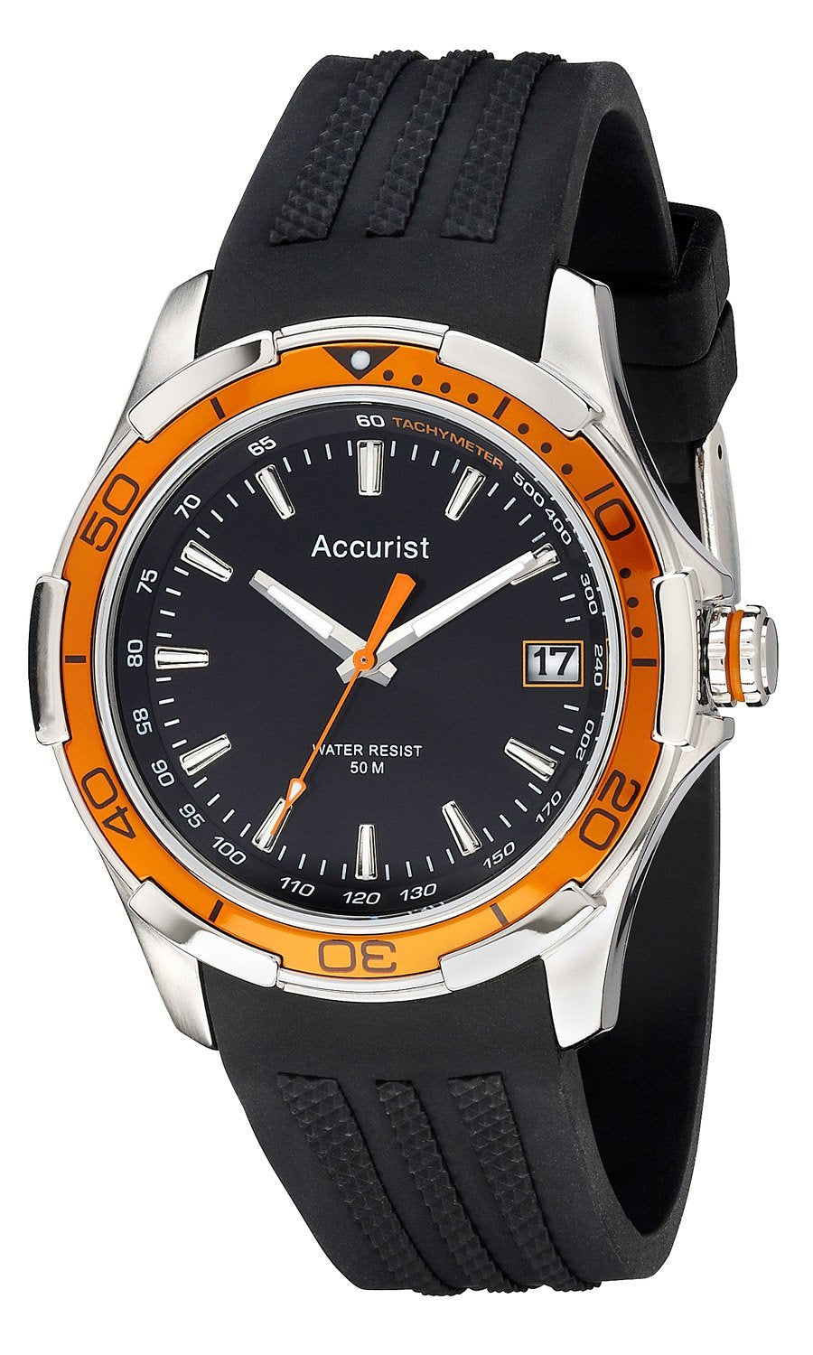 Accurist Men's Quartz Watch with Black Dial Analogue Display and Black Silicone Strap MS860OB