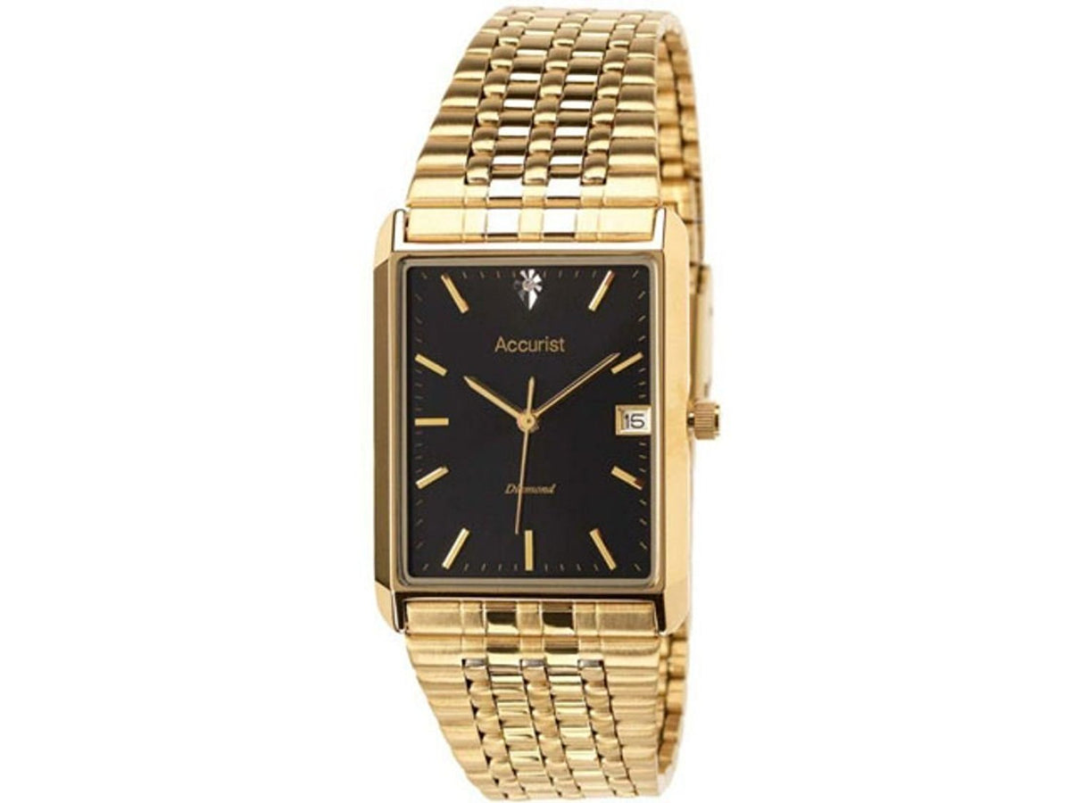 Accurist Men's Quartz Watch with Black Dial Analogue Display and Gold Stainless Steel Plated Bracelet MB955B.01