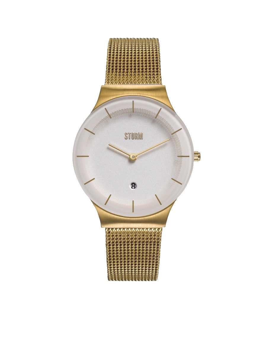 Gwylio Mini Xenu Storm i Fenywod gyda Deial Gwyn a Strap Milanese Aur 47470/GD