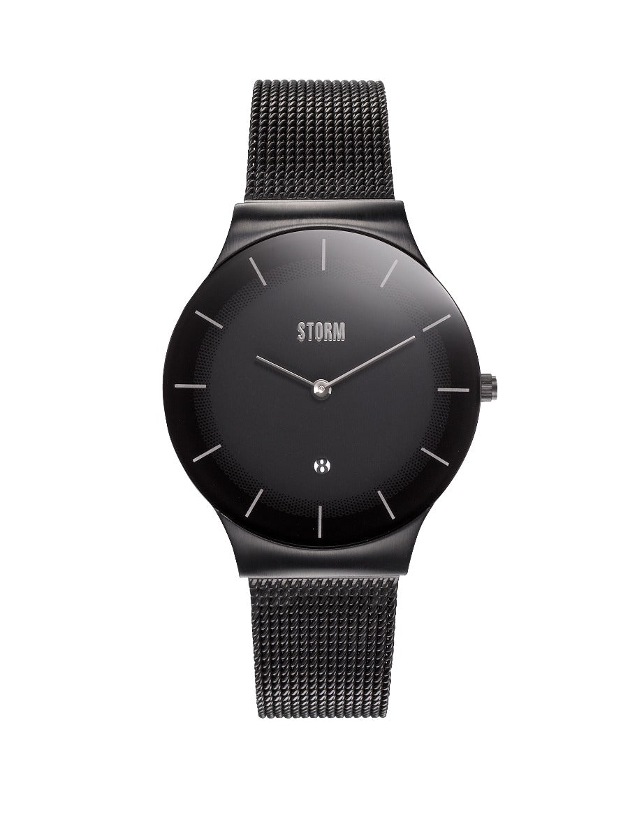 Cloc Menywod Storm gyda Deial Du a Strap Milanese Du 47470/SL