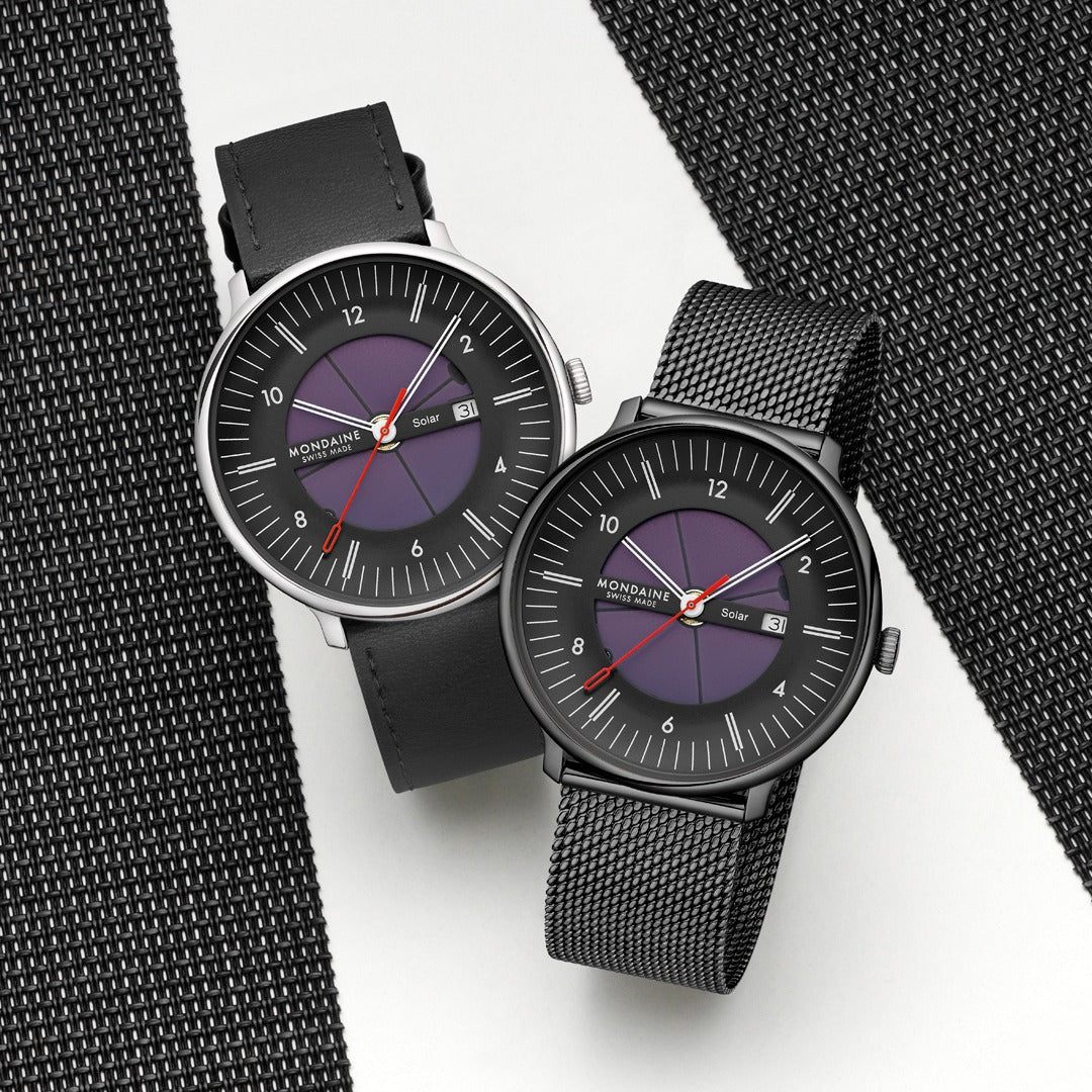 Mondaine Mens Solar Watch with Black Dial and Black Vegan Leather Strap MLE.41921.LBV