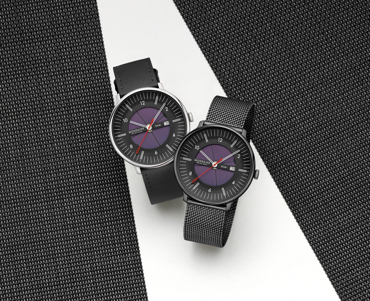 Mondaine Mens Solar Watch with Black Dial and Black Vegan Leather Strap MLE.41921.LBV
