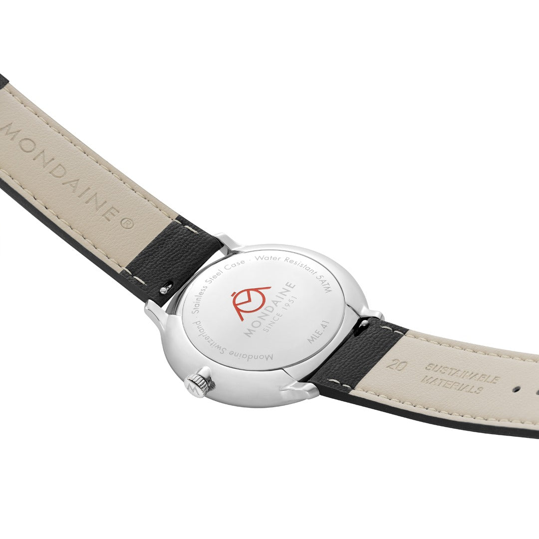Mondaine Mens Solar Watch with Black Dial and Black Vegan Leather Strap MLE.41921.LBV