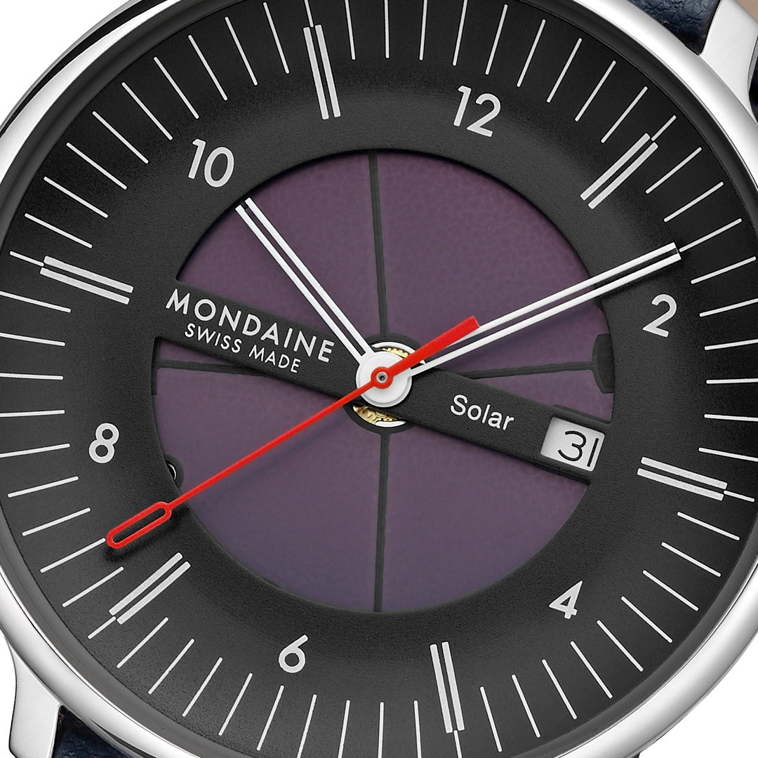 Mondaine Mens Solar Watch with Black Dial and Black Vegan Leather Strap MLE.41921.LBV