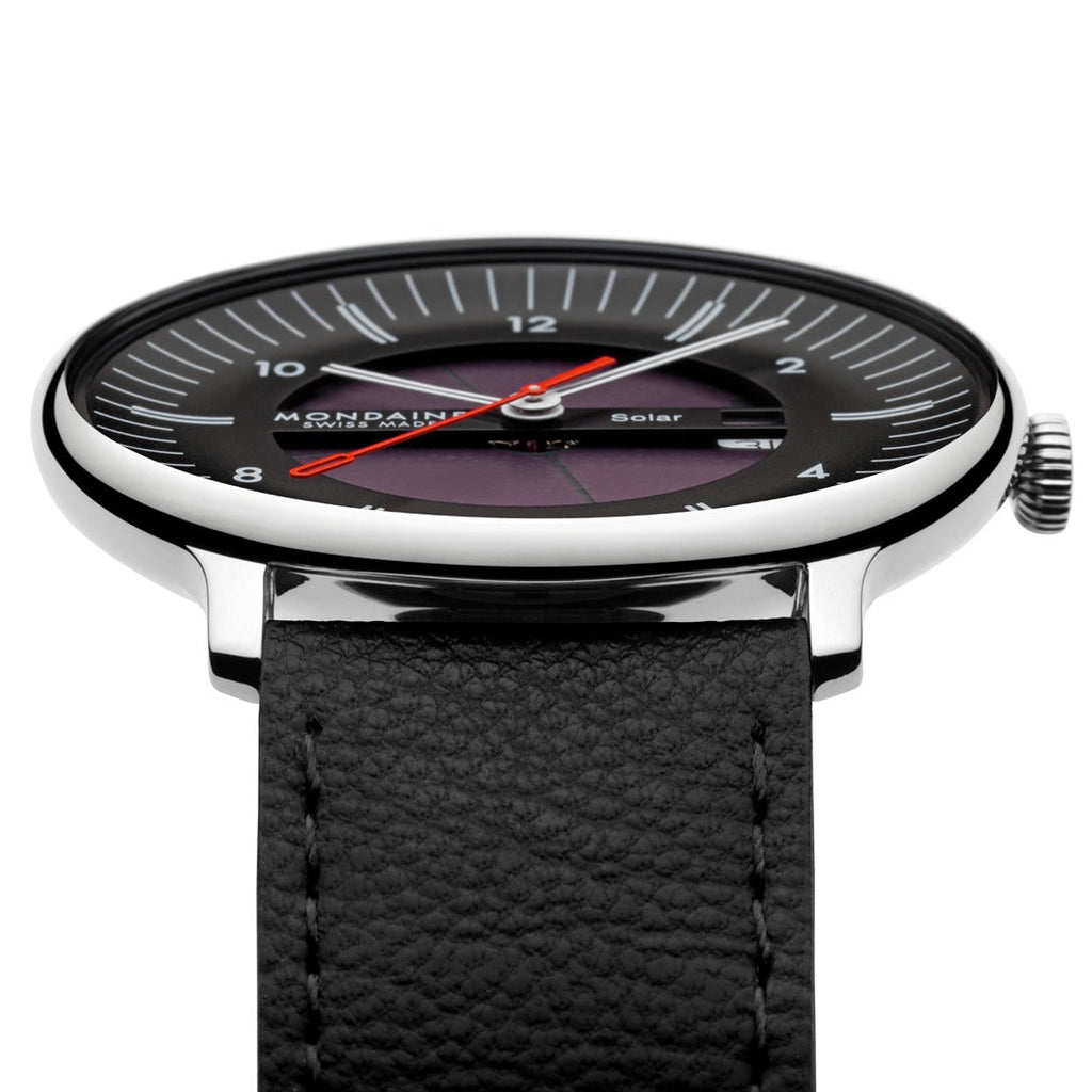 Mondaine Mens Solar Watch with Black Dial and Black Vegan Leather Strap MLE.41921.LBV