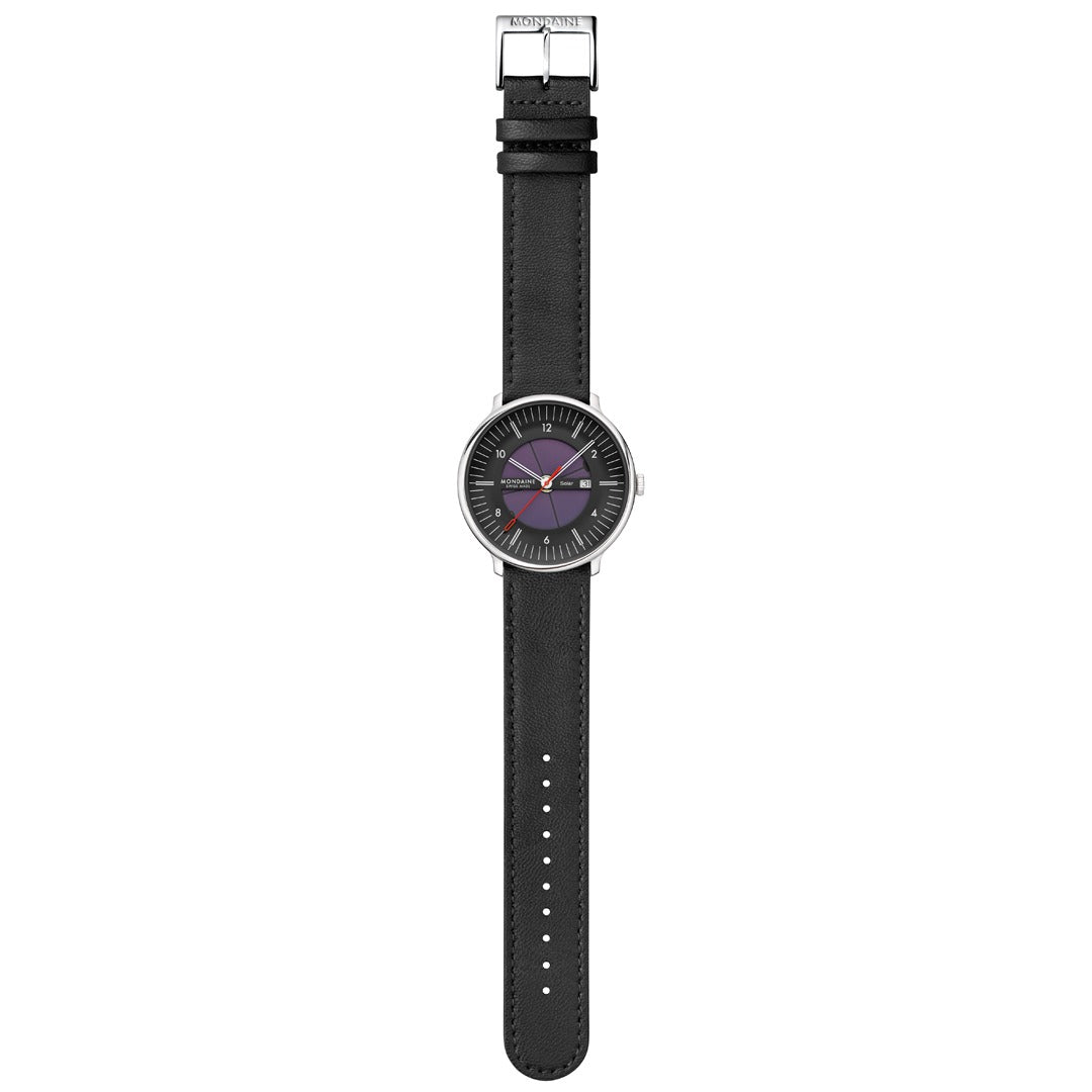 Mondaine Mens Solar Watch with Black Dial and Black Vegan Leather Strap MLE.41921.LBV