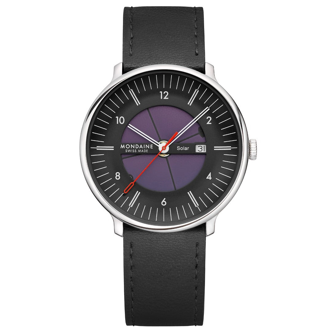Mondaine Mens Solar Watch with Black Dial and Black Vegan Leather Strap MLE.41921.LBV